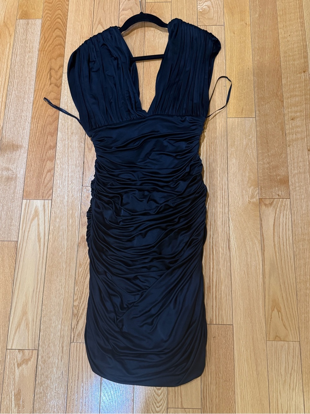 2B.Rych Black Draped V-Neck Midi Dress long zipper